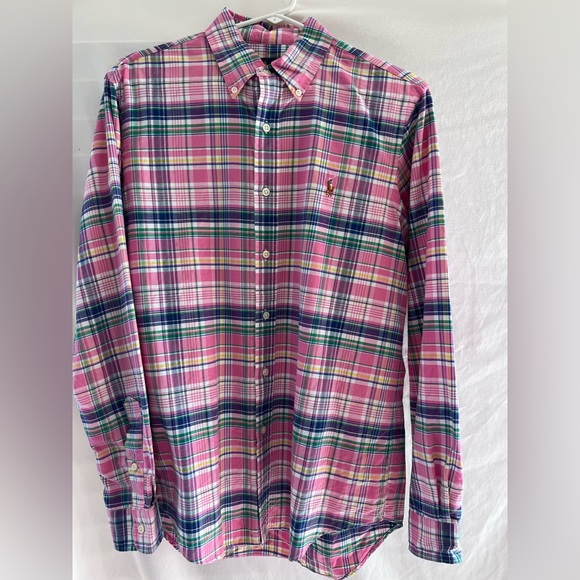 Ralph Lauren Polo Pink Plaid Long Sleeved Button Up Shirt Size Medium - Picture 2 of 11